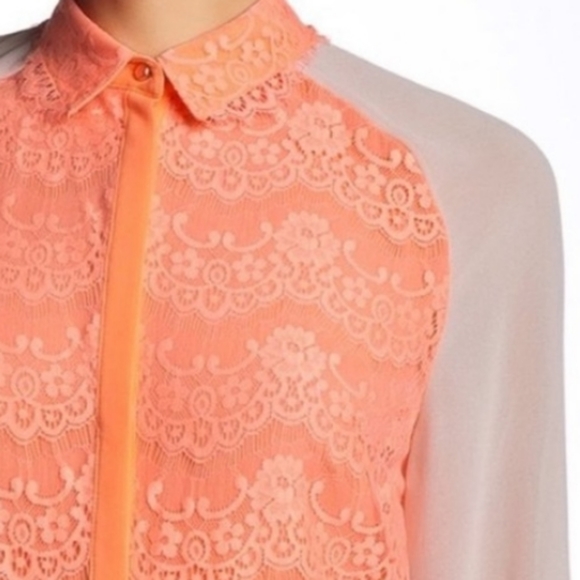 Ted Baker London Abra Lace Neon Coral Blouse - Picture 4 of 7